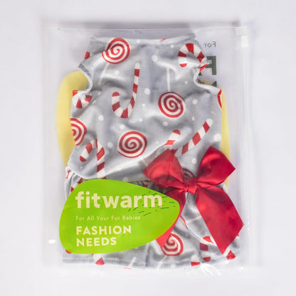 Christmas Candy Canes Dog Dress for Small Dogs Pet Apparel, Silver, Red, White, Medium