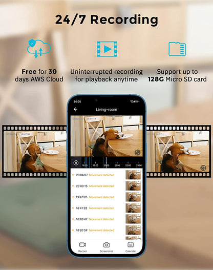 Security Cameras for Home + 2X 32GB SD Cards, PT Home Security Camera System with Motion Detection, Two-Way Audio, Night Vision, Indoor Wifi Camera for Baby/Pet, Alexa, USA Cloud Service