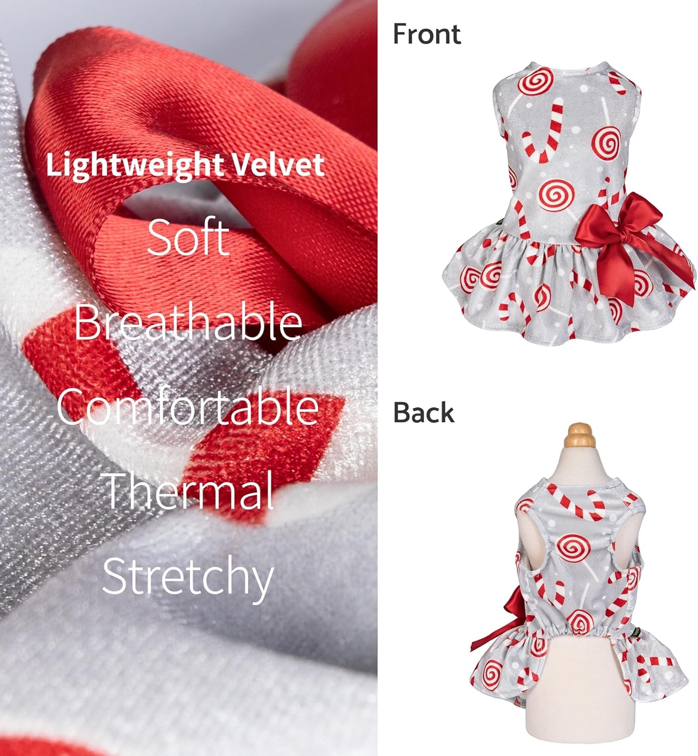 Christmas Candy Canes Dog Dress for Small Dogs Pet Apparel, Silver, Red, White, Medium