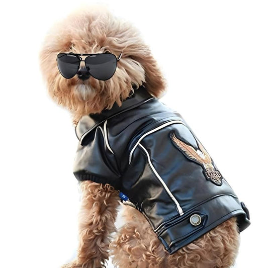 Dog Leather Jacket - Cute Leather Dog Jackets Motorcycle Clothes with Buttons Pet Waterproof Winter Coat for Small Medium Dogs